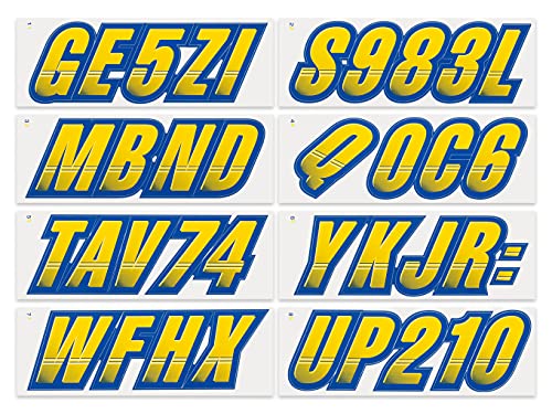 Image of STIFFIE Techtron Yellow /Navy 3 inch Boat & PWC Registration Decals • Numbers Letters Stickers