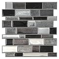 Main Street 8-Sheet of 8"x 8" Peel and Stick Kitchen Backsplash Tiles, Black and Silver Mosaic Design, Self Adhesive Wall Tiles, Renter Friendly, Water Resistant
