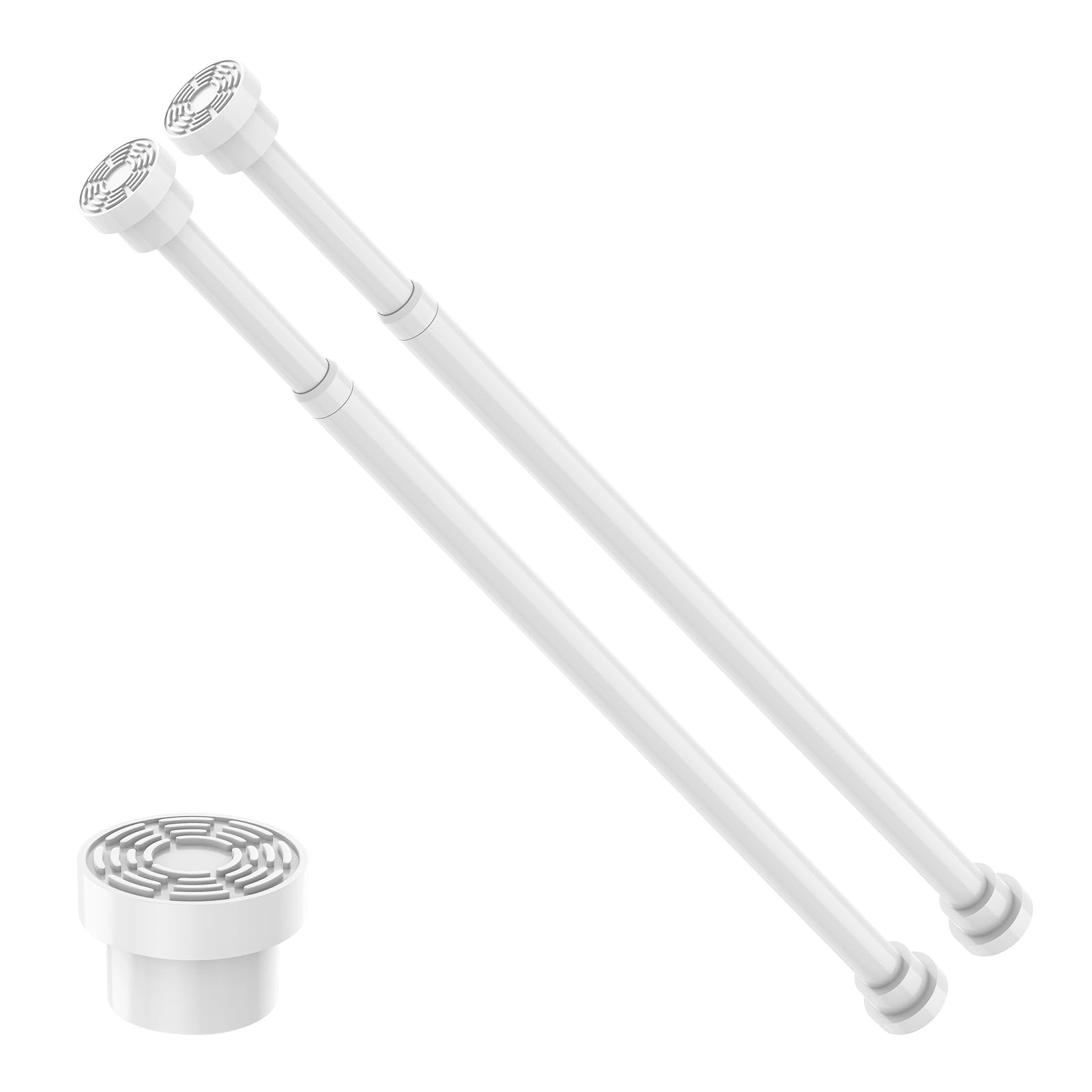 2pcs Tension Rods for Curtains 42-74 cm, Spring Loaded Curtain Rods No Drill Net Curtain Rod for Small Windows, Door, Cupboards, Clothes, Bedroom (White)