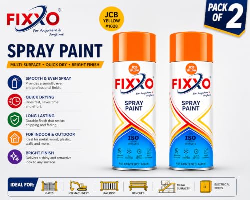 Image of JCB Yellow Spray Paint 400ml | Quick Dry Multipurpose Aerosol Spray Paint | High Coverage Gloss Finish for Metal, Wood, Plastic, Wall, Furniture, Automotive & DIY Projects