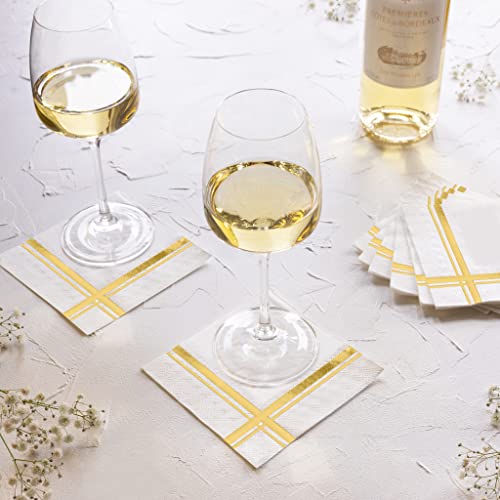 Fanxyware Gold On White Cocktail Napkins - 100 Pack, 5" X 5", 3-Ply Paper - Style Name: Blissful Crossing #TOP2