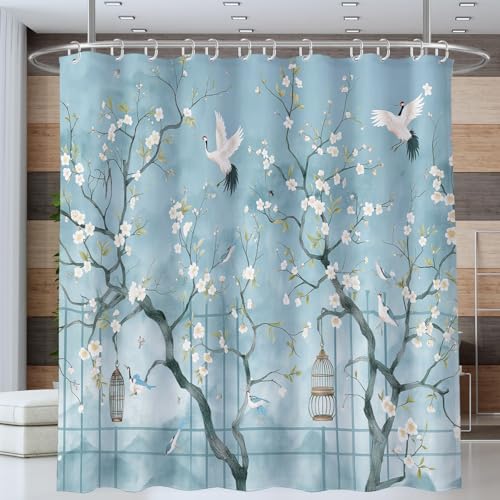 Rideau de douche imperméable et lavable en polyester bleu clair - 3