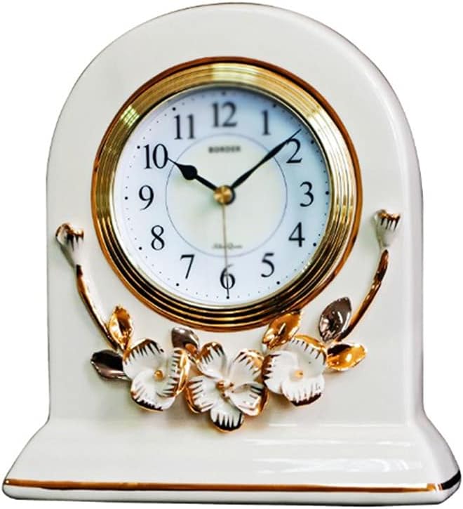 FMURY Ceramic Clocks for Home Decoration, Living Room Office Clocks, Bedroom Vintage Desk Clocks(Style 2)