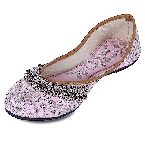 Image of DFR Women Rajasthani Embroidered with Payal Punjabi Mojari Juti Shoe