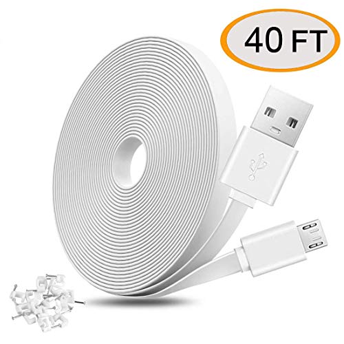 MOYEEL 40FT Flat Power Extension Cable Compatible with Wyze Cam/Wyze Cam Pan,Yi Camera,NestCam