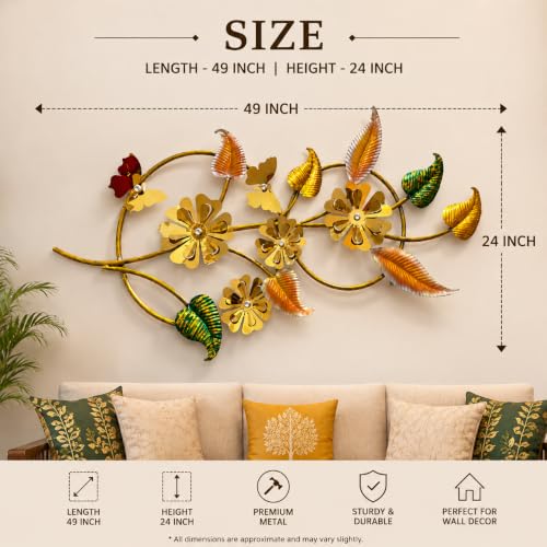 Image of SHREE 'O' GREEN TECH - Handcrafted Large Handpainted Modern Metal Flower Wall Art Leaf Wall Decor Decorative Hanging for Living Room Bedroom Dining Area (49 x 24 Inch)