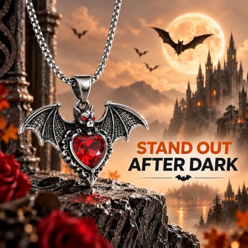 Halloween Vampire Bat Necklace, Red Crystal Gothic Pendant Necklace for men - image 9