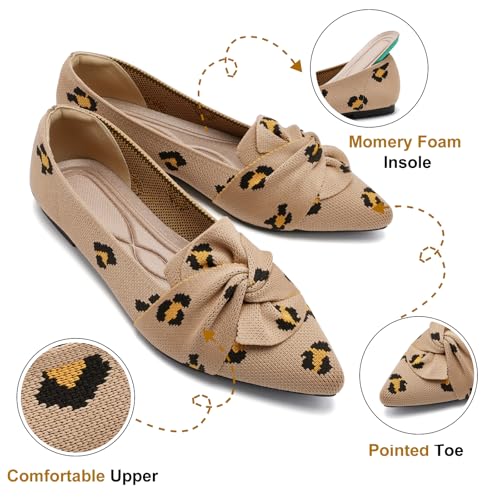 Image of HIULYCENCE Flats for Womens Pointed Toe Ballet Flats with Bow Comfortable Knit Dressy Flats
