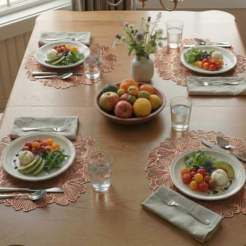 Image of Kuber Industries 4 Pcs Set Leather Side Table Mats | Washable Placemat /Dining Table Mat for Wedding and Family Functions | Flower Round Design - Copper