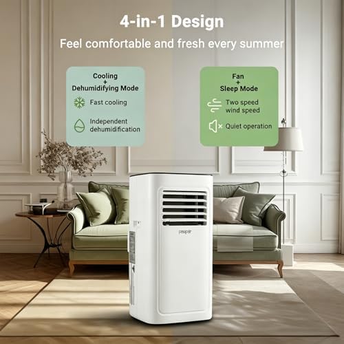 pasapair 8000 BTU Portable Air Conditioner, Quiet AC Unit for for Rooms up to 320 Sq.Ft, 4-IN-1 Cooling Fan with Remote/WiFi/Alexa, Dehumidifier for Home, Office, 24H Timer & Easy-Install Window Kit