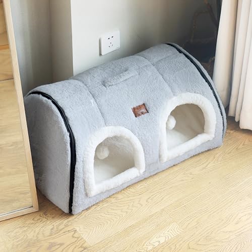 Image of Cat Bed for Indoor Cats,Foldable cat cave,Anti-Slip & Water-Resistant Bottom,cat Houses for Indoor Cats or Small Dogs, Kitten Tent, Rabbit Double Hole Bed:(27.5 inchx15.3 inchx15 inch