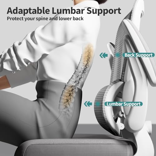 Image of TRALT Office Chair - Ergonomic Desk Chair with Adjustable Lumbar Support, Mesh Computer Chair, Executive Chair for Home Office Comfortable Lumbar Support (1, White)