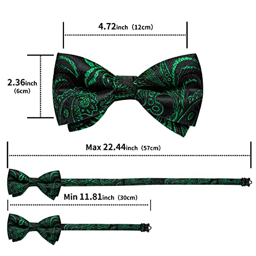 Image of DiBanGu Paisley Pre-Tied Bow Ties for Men Silk Adjustable Bowtie and Pocket Square Cufflinks for Wedding Party