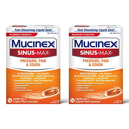 Mucinex Sinus-Max Max Strength Pressure, Pain & Cough Liquid Gels 16 ea ( Pack of 2) Mucinex Sinus-Max Max Strength Pressure, Pain & Cough Liquid Gels 16 ea ( Pack of 2)