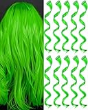 Olldag 10 PCS Green Hair Extensions, St. Patrick’s Day Curly Wavy Synthetic Hairpieces Clip in Rainbow Neon Party Highlights, Colorful Hair Accessories for Kids Girls Women 17 Inch