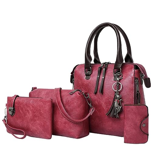 Juego de bolsos de mano para mujer, bolso de mano, bolso de mano, bolso de hombro, asa superior, juego de carteras, 4 piezas, RD2., Talla única para todos