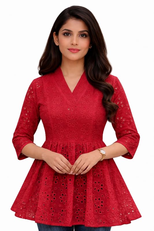 ZAZADIYA Enterprise Hand Embroidered Chikankari Cotton Kurta for Womens | Kurtas | 3/4th Sleeves | Round Neck | Ethnic Kurta | Ideal for Casual, Wedding & Parties.-image-20