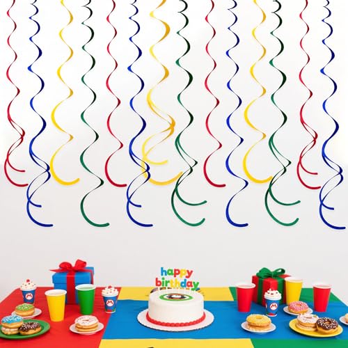 Image of 36 Pcs Mario Hanging Swirl Decorations Colorful Felt Swirl Streamer Spiral Ceiling Decorations Garland for Birthday Wedding Carnival Circus Clown Fiesta Festival Party Supplies