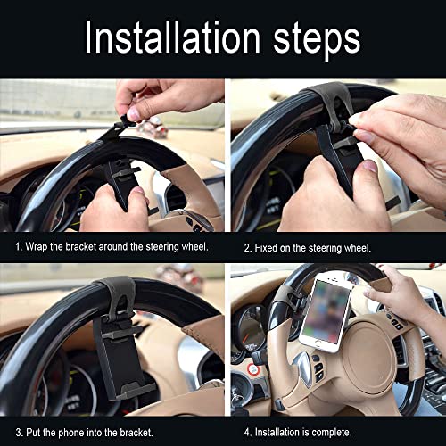 Car Phone Holder Adjustable Car Cradles, Car Steering Wheel Phone Mount, Universal Mobile Phone Mount, Car Accessories Hands Free Automobile Cell Phone Holder Fits for Car Steering Wheel (Black) - Image 7