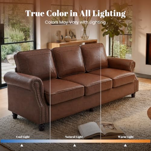 Image of Faux Leather 3 Seater Couch and 2 Chair with Rolled Arms,Rust