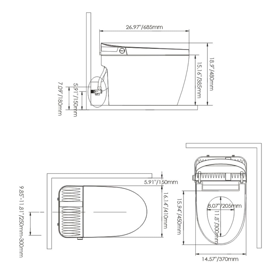 Homary Toilette Japonaise avec Chasse d'Eau Automatique 5L, WC Japonais Monobloc à Poser avec Siège Chauffant et Éclairage LED, Séchage à l'Air Chaud, Blanc, Sortie Horizontale (70x40x50cm)