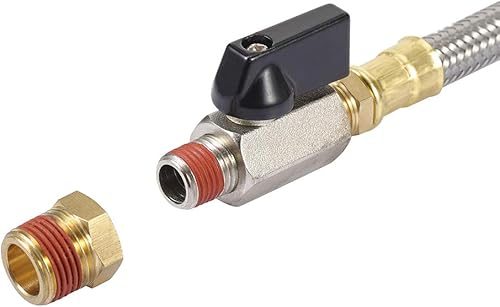 Miniatura 9 de Kit de montaje de válvula de drenaje de tanque extendido, tubo de acero trenzado flexible de 15 pulgadas 14 pulgadas NPT tubería para compresor de