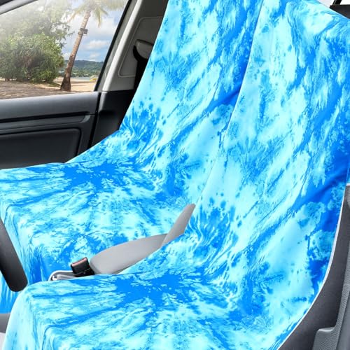Image of Hahafelt 1 Pack Car Seat Towel Cover with Storage Bag, Blue Tie Dye Style