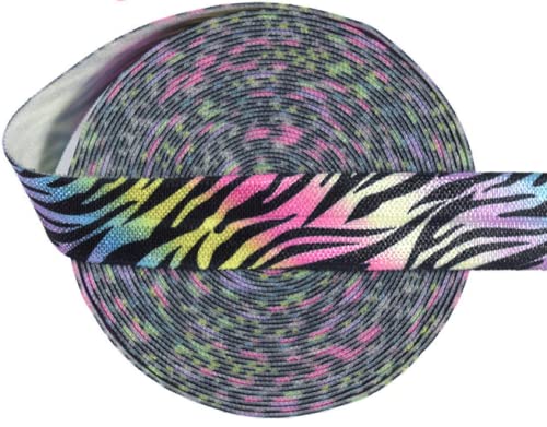 Leopard Stripe Rainbow 10 Yard 5/8" 15mm Fold Over Elastic FOE Spandex Band Hair Tie Headband Lace Trim Sewing Underwear