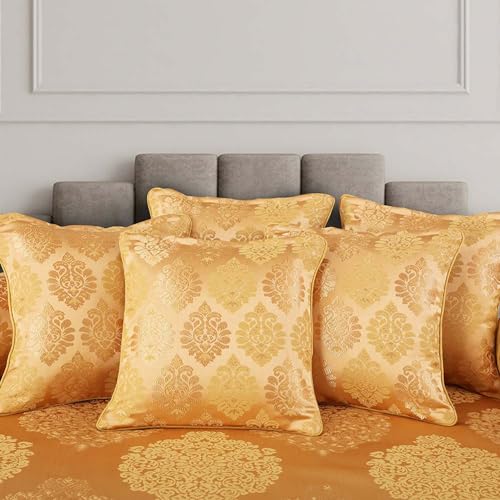 Image of Victor Premium Poly Cotton 8-Piece Diwan Set | 1 Bedcover, 2 Bolsters & 5 Cushion Covers | Soft, Durable & Washable | Elegant Mustard Diwan Set for Bedroom, Living Room & Sofa | Ideal Wedding Gift