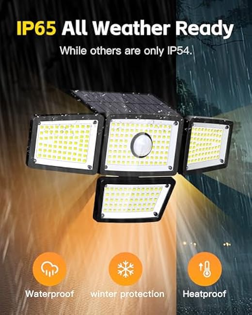 4 Heads Sensor Lamp Solar, Motion Sensor Outdoor Lights 3000LM, 283 LED,6500 K, Motion Sensor, IP65 Waterproof, 270¡« Wide Angle, Security Floodlight for Backyard, Patio, Driveway(2Pack)
