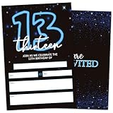 VIVORA 13th Birthday Invitation Card for Boys Girls, Blue Neon Themed Birthday Party Invites, 30 Cards & 30 Envelopes, 4x6 Inches, Double-Sided