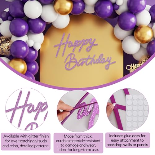 Image of TONIFUL Happy Birthday Sign for Backdrop - Glitter Purple Felt Banner - Includes Dot Glue - Perfect for Birthday Party Backdrop,Wall Decor,Balloon Arch,Photo Background