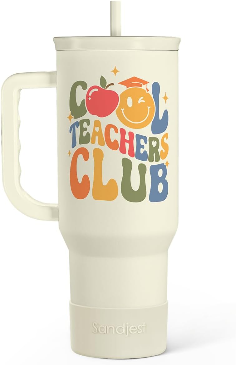 Cool Teacher Club Tumbler 40oz, Stainless Steel Insulated Coffee Travel Cup with Handle, Teacher Appreciation Gifts for Women, Teachers Gift for Valentines Birthday Farewell Christmas Teacher's Day