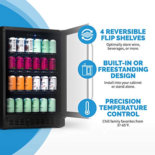 Image of NewAir 24 inch Single Zone Beverage & Wine Fridge | Beverage & Wine Refrigerator for 49 Bottles or 179 Cans | Freestanding or Built-In Under Counter Mini Fridge for Beer, Wine & Soda | Stainless Steel