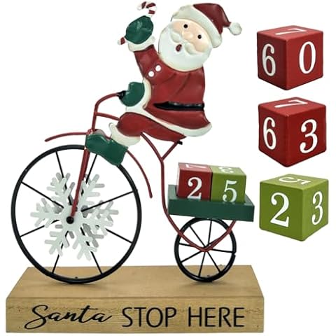 HOMirable Christmas Countdown Santa Claus Ride Bicycle Advent Calendar 99 Days Until Christmas Countdown Calendar Wooden Farmhouse Rustic Sign Xmas Party Holiday Decorations for Home Cover