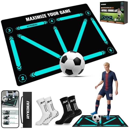 Tapis Foot Entrainement Avec Chaussettes Foot Antidérapantes Vidéos de Formation 120x80cm Tapis Entrainement Foot Accessoire Tapis D’Entraînement Pour...
