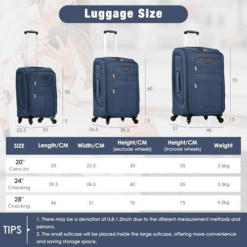 Softside Expandable Luggage Set with Duffel Bag, Lightweight Travel Suitcase, 3-Piece with TSA Lock, Dark Blue2