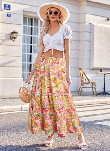 Womens Summer Long Flowy Boho Skirts Casual A Line High Waisted Elegant Vacation Skirt3