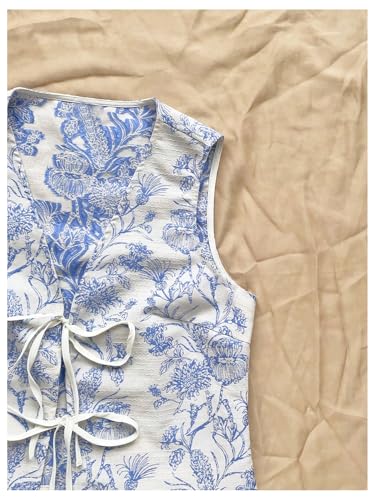 SHENHE Women's Vintage Floral Print Tie Front Vest Sleeveless V Neck Boho Vests Outwear3