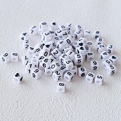 HERZWILD Approx. 800 Number Beads 0-9, Round Craft Beads for Jewellery Crafts (6 x 6 mm White Black), 6 x 6 White Black - Image 3