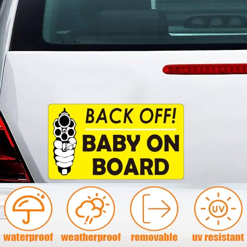 Image of 1step2dream Funny Baby on Board Bumper Sticker 2Pcs, Car Essentials | Back off Sign and Reflective See-Through When Driving in the Dark | 7 x 5 Inches