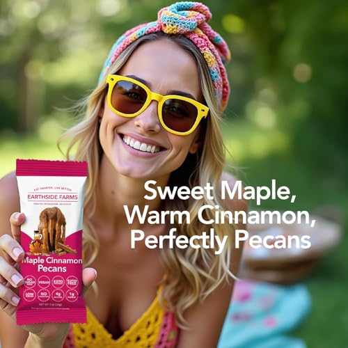 Image of Earthside Farms Maple Cinnamon Pecans Snack Packs, No Sugar Added Keto Friendly Nuts, Vegan Gluten Free Non GMO Plant Protein Treat, 1oz Individual Bags 16 Count