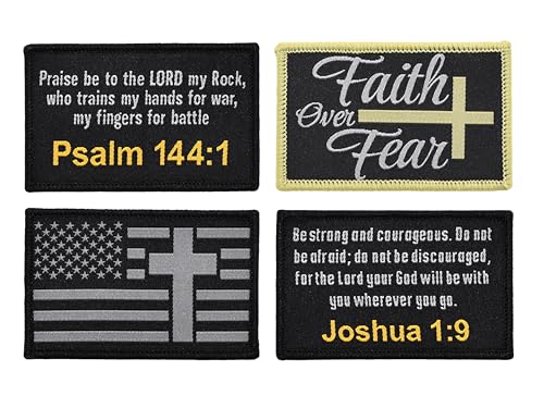 Christian Military Morale Applique 4-Pack Patch Set, Woven, Hook & Loop Fastener/Backing, Tactical Accessory for Clothing-Jackets-Hats-Backpacks