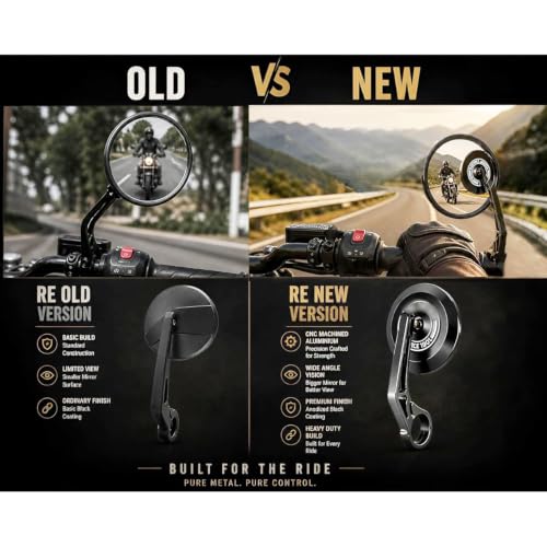 Image of SAAD Round Convex Bar End Mirror Compatible With All RE Motorcycles | Classic 350, Hunter 350, Meteor 350, etc | Rear View Mirror | Metal Handle & ABS Frame | Set of 2 Black | Bullet Accessories