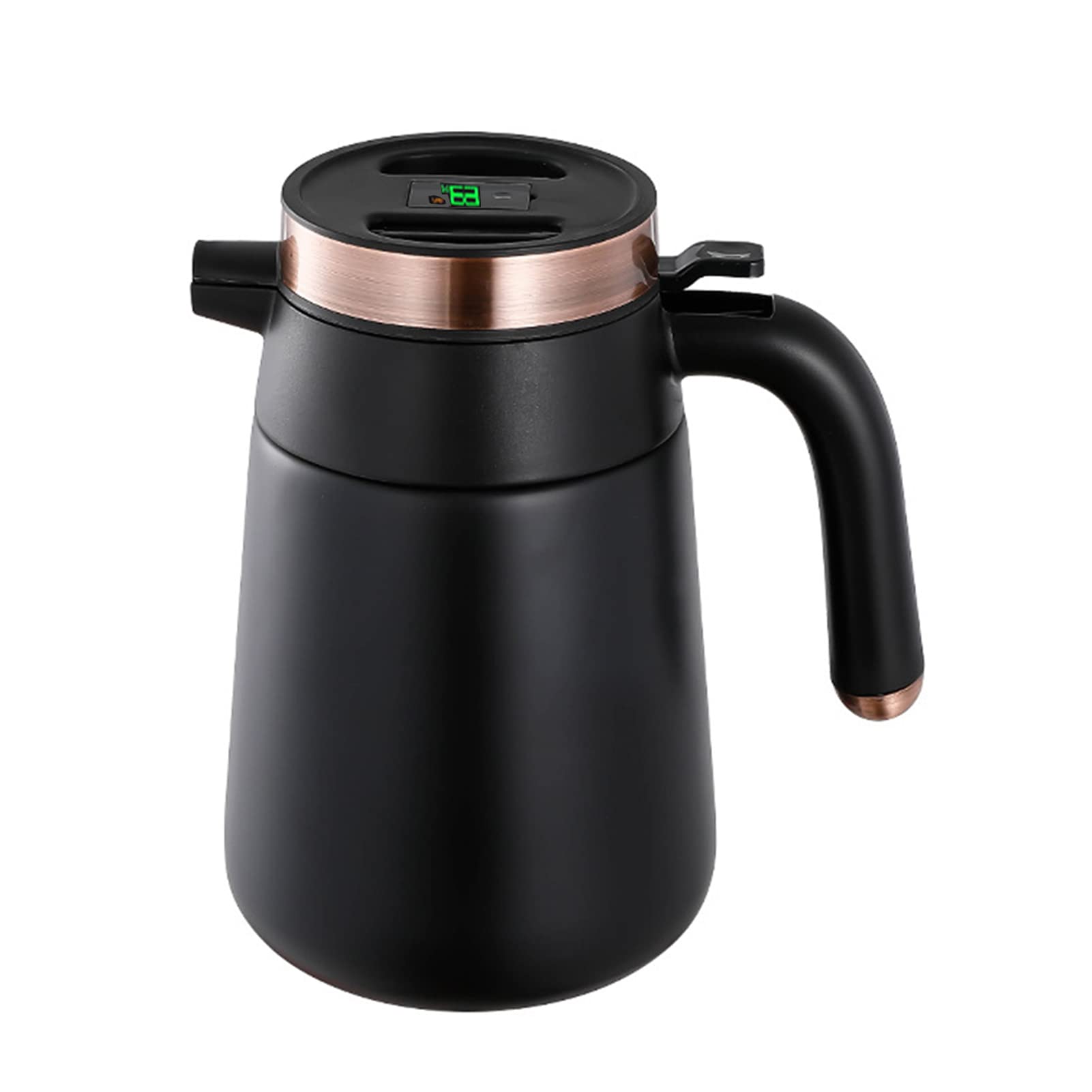 Thermoskanne Isolierkanne Edelstahl, Intelligente Temperaturanzeige, Rutschfester Boden Kaffeekanne Für Küche, Büro, Hotel (Schwarz,1.6L)