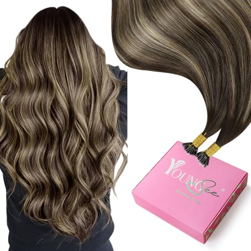 YoungSee Nano Link Hair Extensions Real Human Hair Balayage Dark Brown with Ash Blonde Nano Ring Hair Extensions Brown Human Hair Extension Nanobead Ombre Cold Fusion 20 Inch 1g/strands 50g