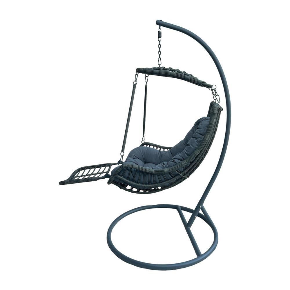 YOEVU - Silla Colgante con Soporte | Reposapiés Integrado | Estructura de Acero Reforzada | Cojín Acolchado Ergonómico | Diseño Boho para Interior y Exterior, Grande, Acero Aleado (Gris)