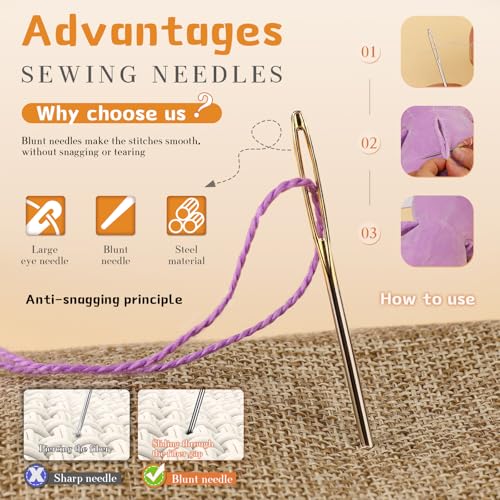Image of TLKKUE 12 Pcs /3 Sizes Large-Eye Blunt Needles, Steel Yarn Needle with Needle Threader, Tapestry Needle for Sewing Crochet Knitting Embroidery (Gold 2.08in /2.36in /2.76in)
