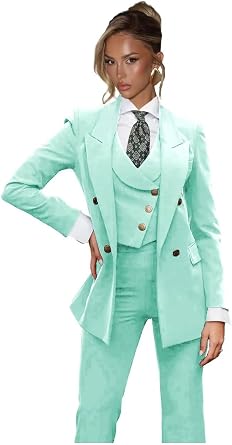 3 Piece Womens Suit Business Suits for Women Double Breasted Leisure Peak Lapel Tuxedo Womens Suit
