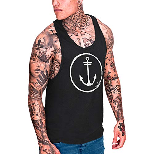 VIENTO Anchor Logo Camiseta de Tirantes para Hombre (Negro, Medium)